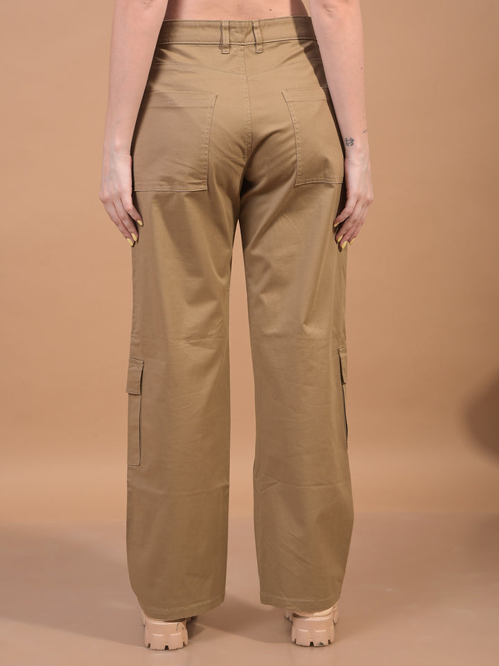 Women's Beige Cargo Trousers-Women Trousers-Crimsoune Club