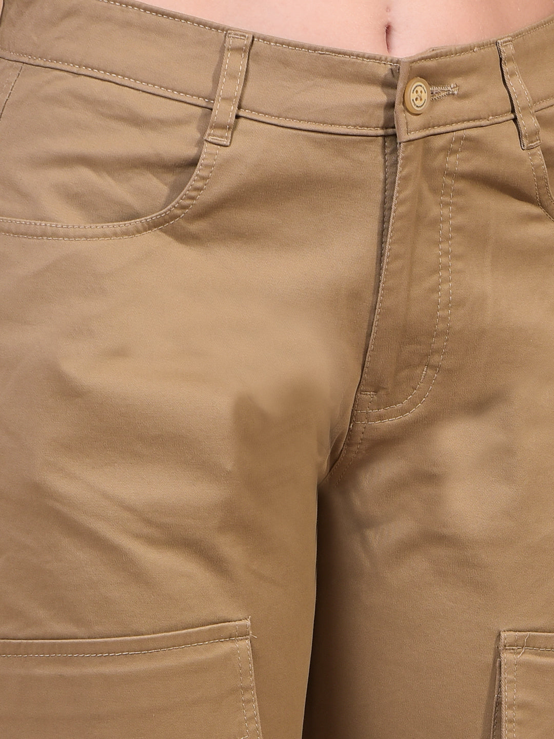 Women's Beige Cargo Trousers-Women Trousers-Crimsoune Club