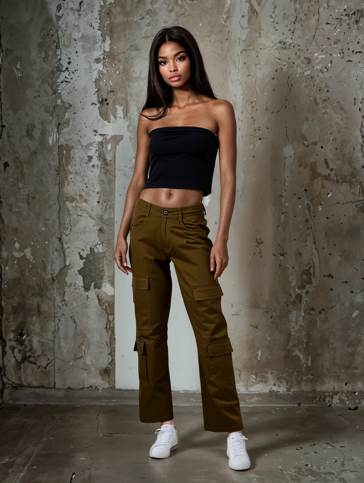 Women's Brown Cargo Trousers-Women Trousers-Crimsoune Club