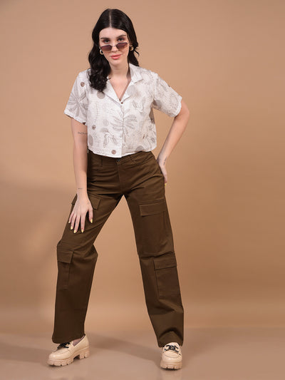 Women's Brown Cargo Trousers-Women Trousers-Crimsoune Club