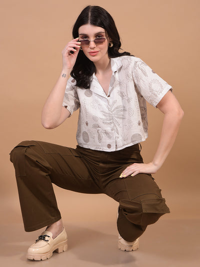 Women's Brown Cargo Trousers-Women Trousers-Crimsoune Club