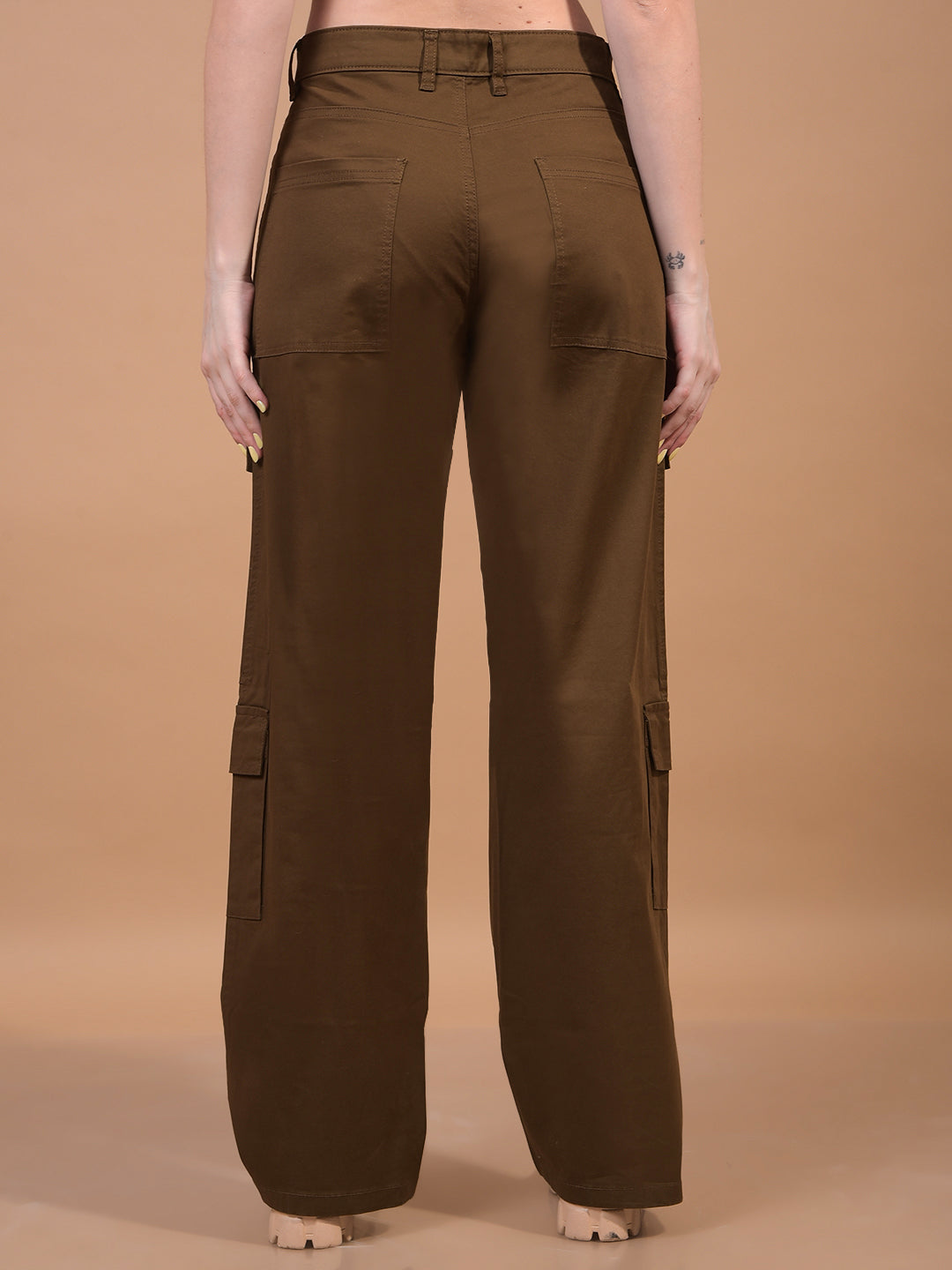 Women's Brown Cargo Trousers-Women Trousers-Crimsoune Club