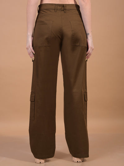 Women's Brown Cargo Trousers-Women Trousers-Crimsoune Club