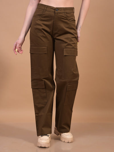 Women's Brown Cargo Trousers-Women Trousers-Crimsoune Club