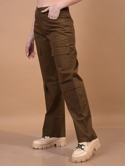 Women's Brown Cargo Trousers-Women Trousers-Crimsoune Club