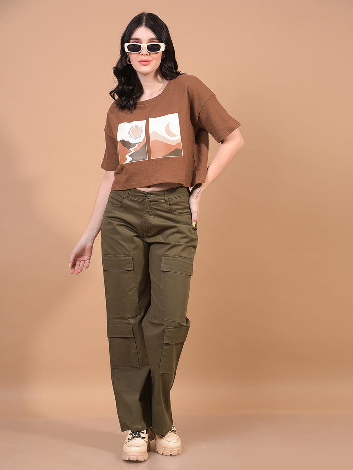 Women's Green Cargo Trousers-Women Trousers-Crimsoune Club
