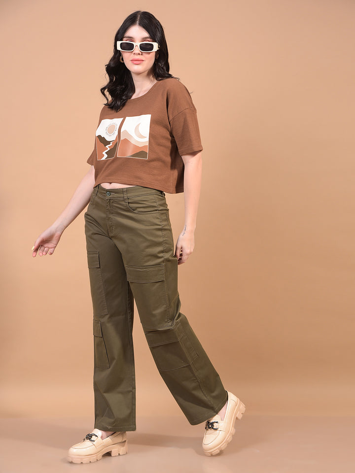 Women's Green Cargo Trousers-Women Trousers-Crimsoune Club
