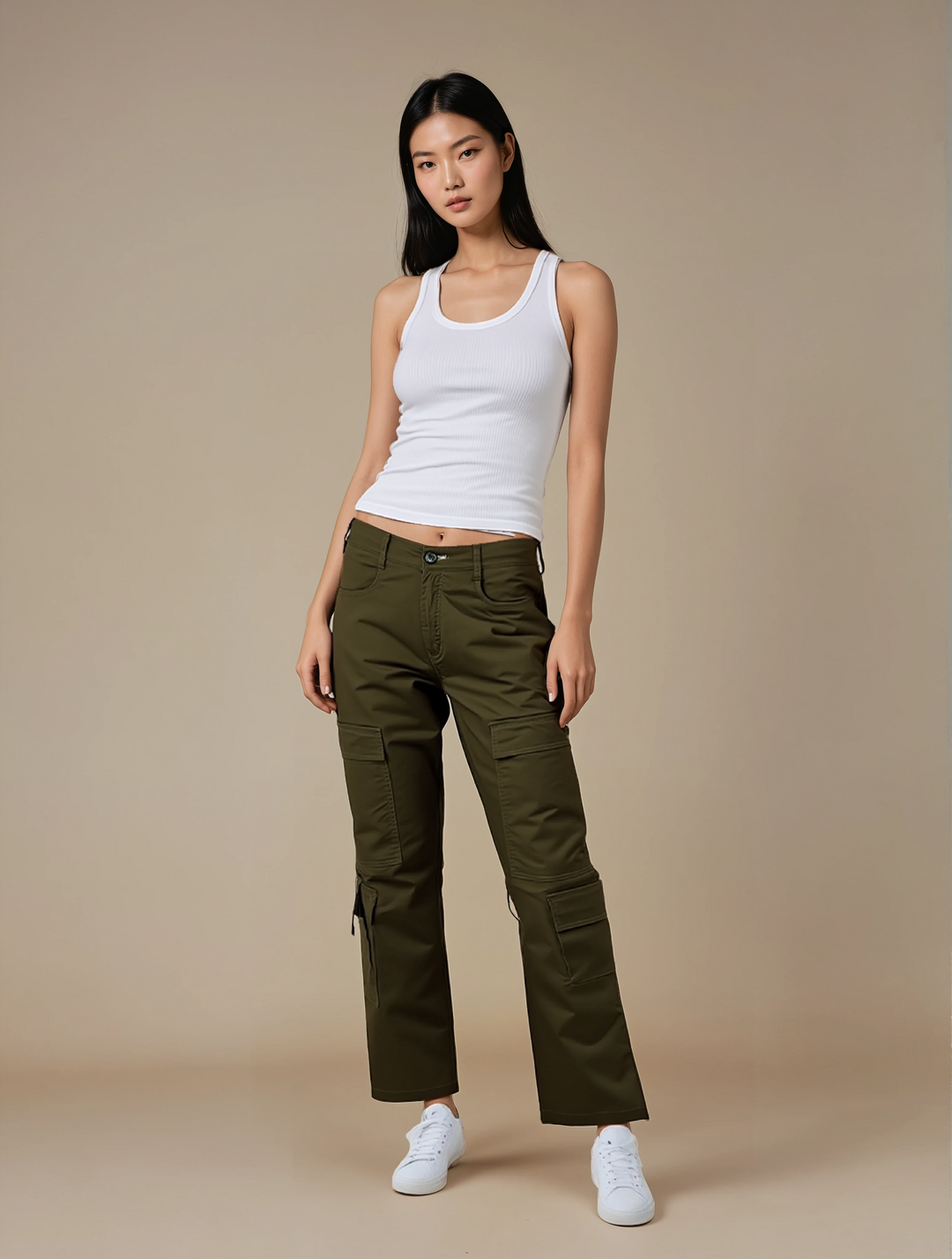 Women's Green Cargo Trousers-Women Trousers-Crimsoune Club