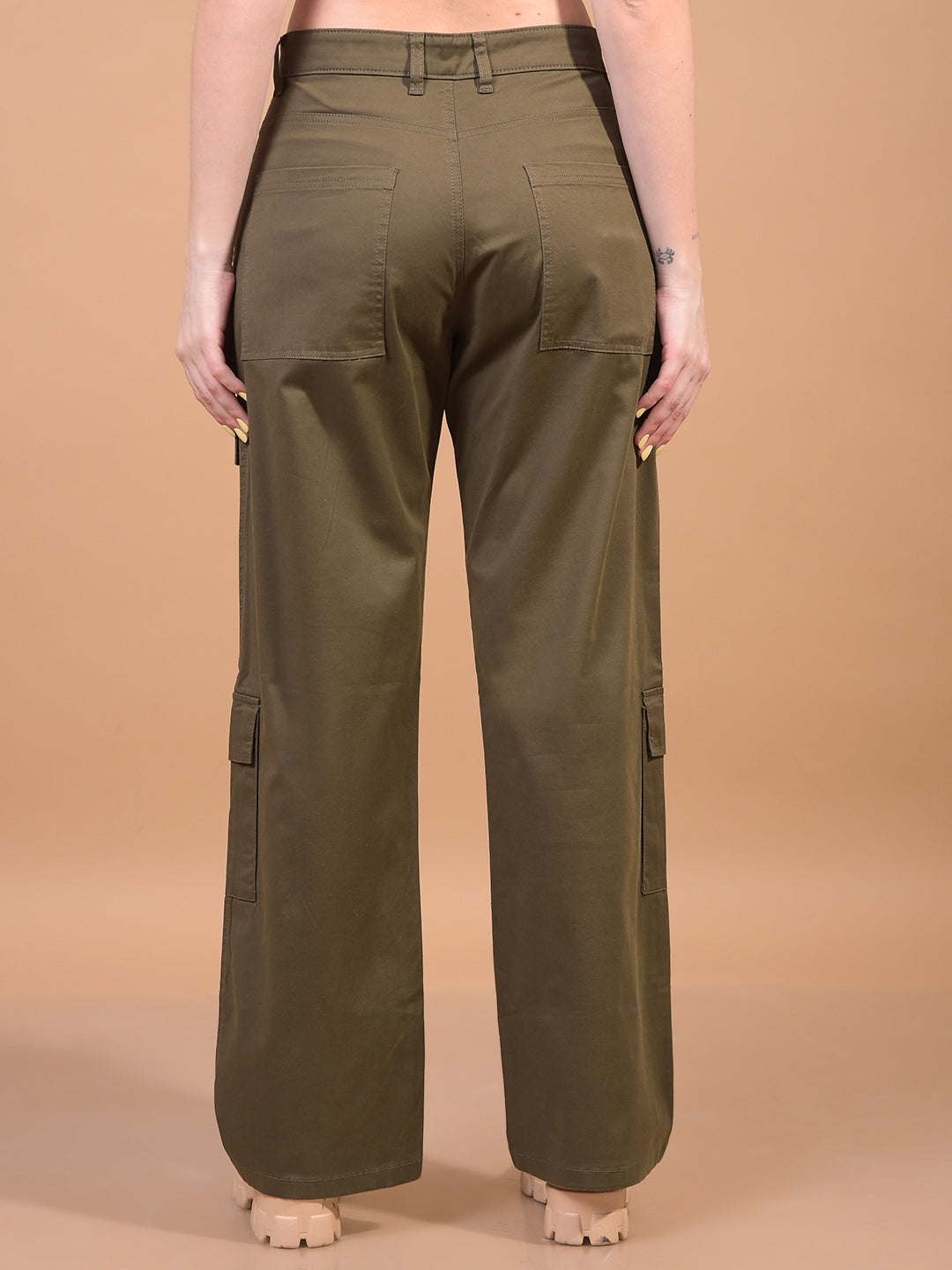 Women's Green Cargo Trousers-Women Trousers-Crimsoune Club