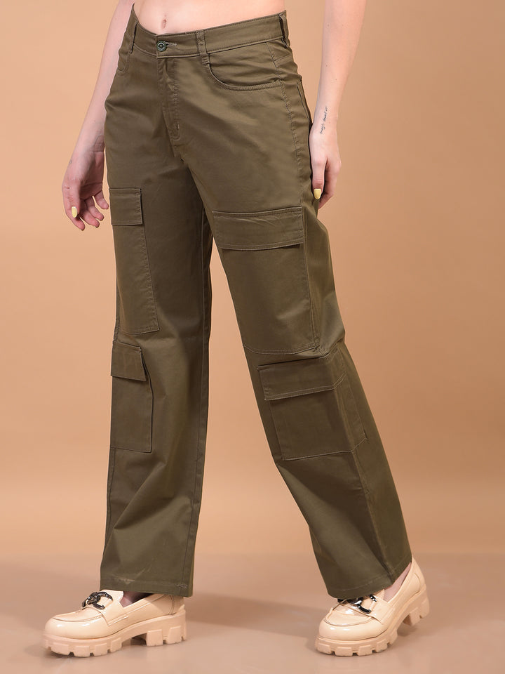 Women's Green Cargo Trousers-Women Trousers-Crimsoune Club