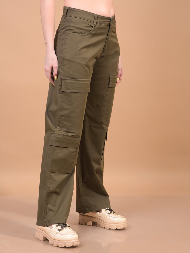 Women's Green Cargo Trousers-Women Trousers-Crimsoune Club