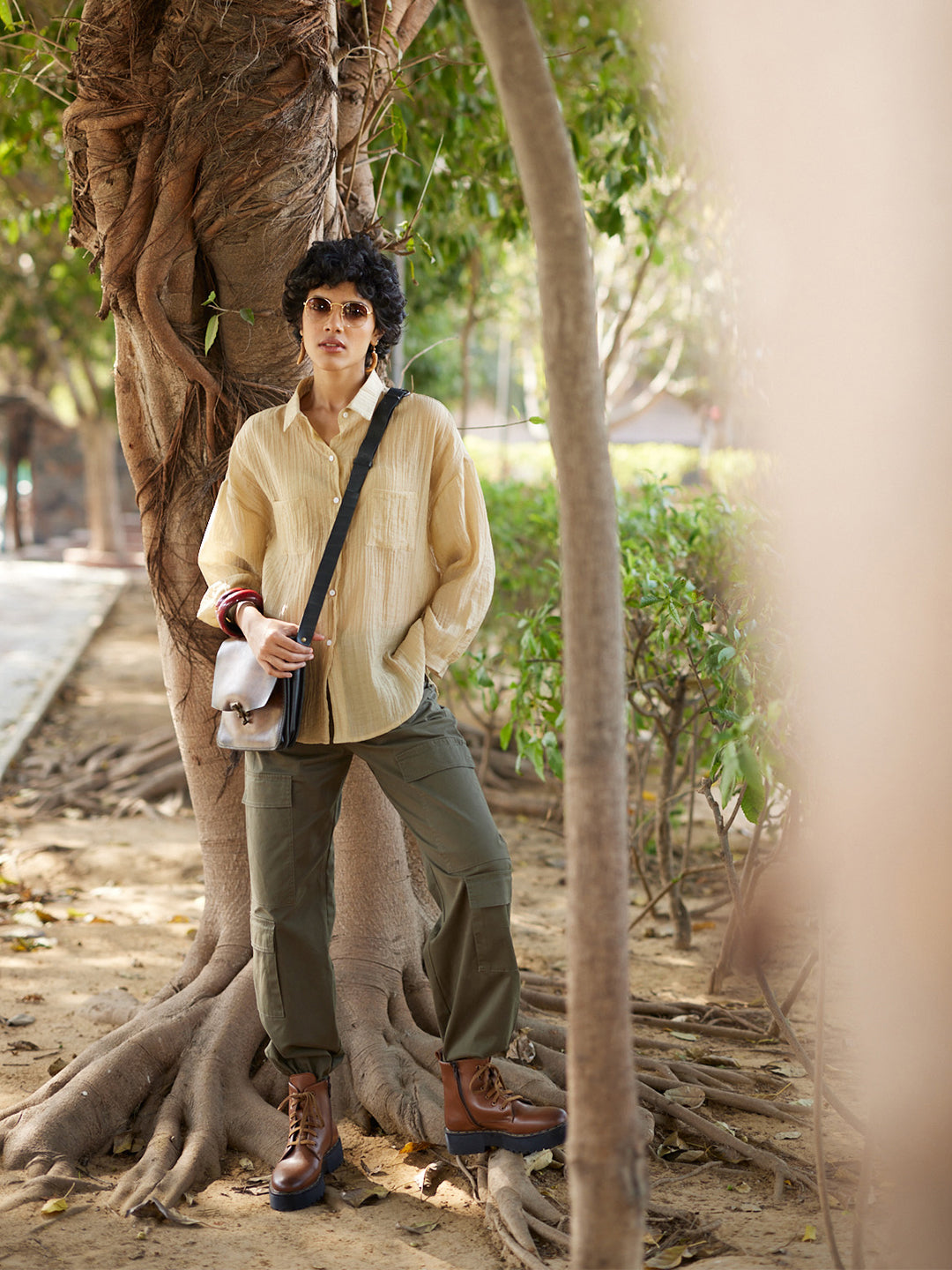 Green Cargo Trousers-Women Trousers-Crimsoune Club