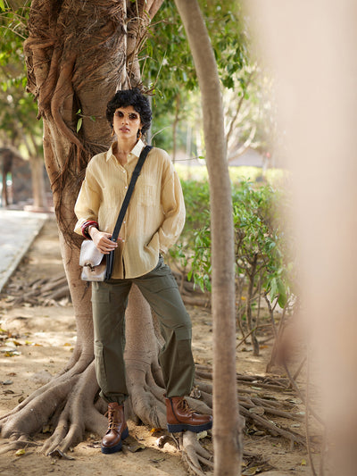 Green Cargo Trousers-Women Trousers-Crimsoune Club