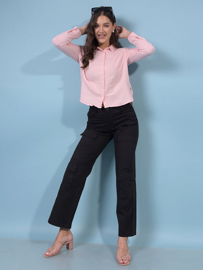 Women's Black Cargo Trousers-Women Trousers-Crimsoune Club