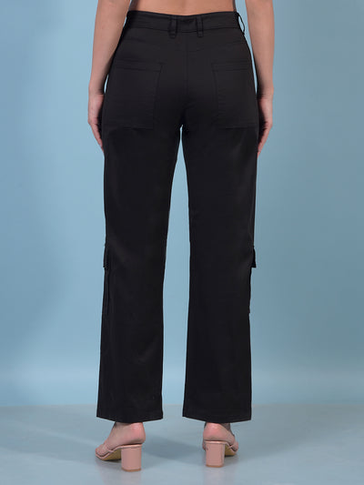 Women's Black Cargo Trousers-Women Trousers-Crimsoune Club