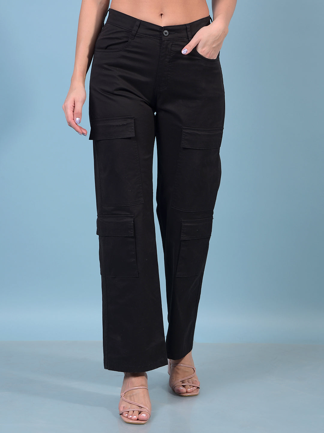 Women's Black Cargo Trousers-Women Trousers-Crimsoune Club