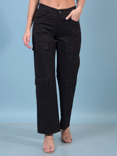 Women's Black Cargo Trousers-Women Trousers-Crimsoune Club