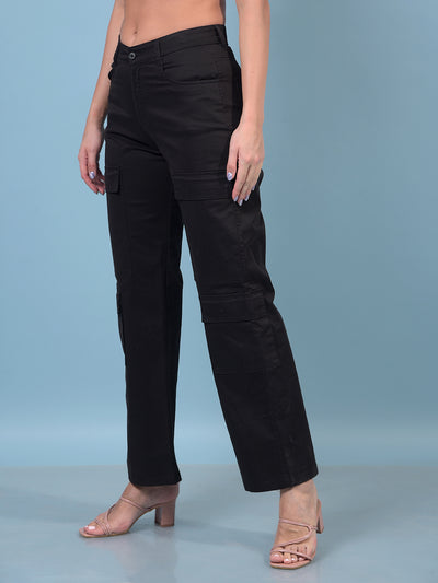 Women's Black Cargo Trousers-Women Trousers-Crimsoune Club