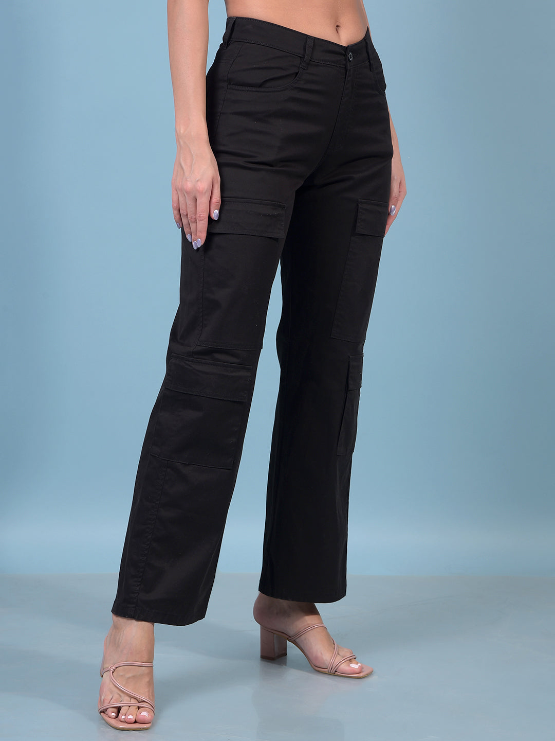 Women's Black Cargo Trousers-Women Trousers-Crimsoune Club