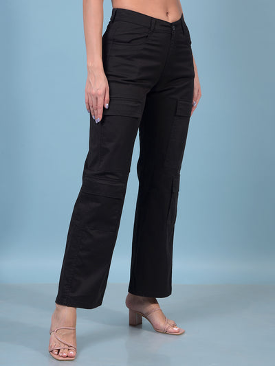Women's Black Cargo Trousers-Women Trousers-Crimsoune Club