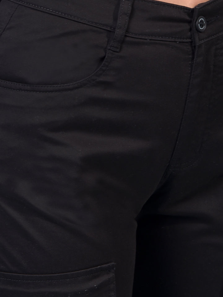 Women's Black Cargo Trousers-Women Trousers-Crimsoune Club