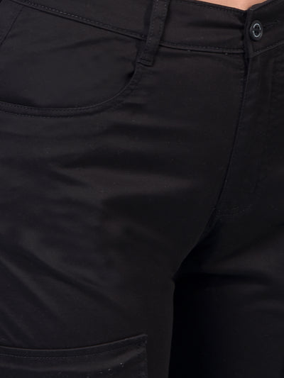 Women's Black Cargo Trousers-Women Trousers-Crimsoune Club