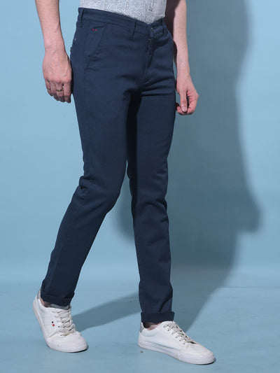 Navy Blue Printed Chinos Trousers-Men Trousers-Crimsoune Club