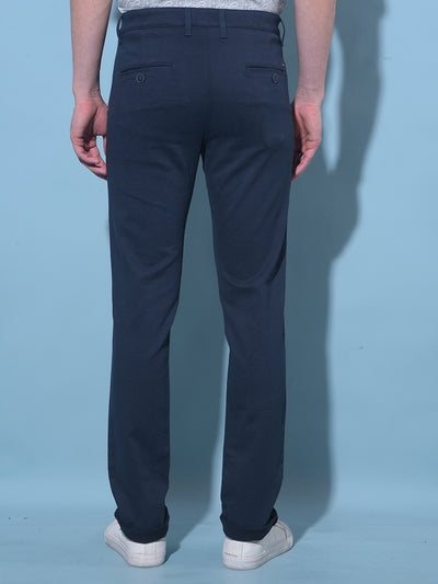 Navy Blue Printed Chinos Trousers-Men Trousers-Crimsoune Club