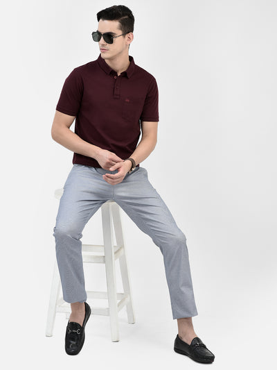Blue Textured Trousers-Men Trousers-Crimsoune Club