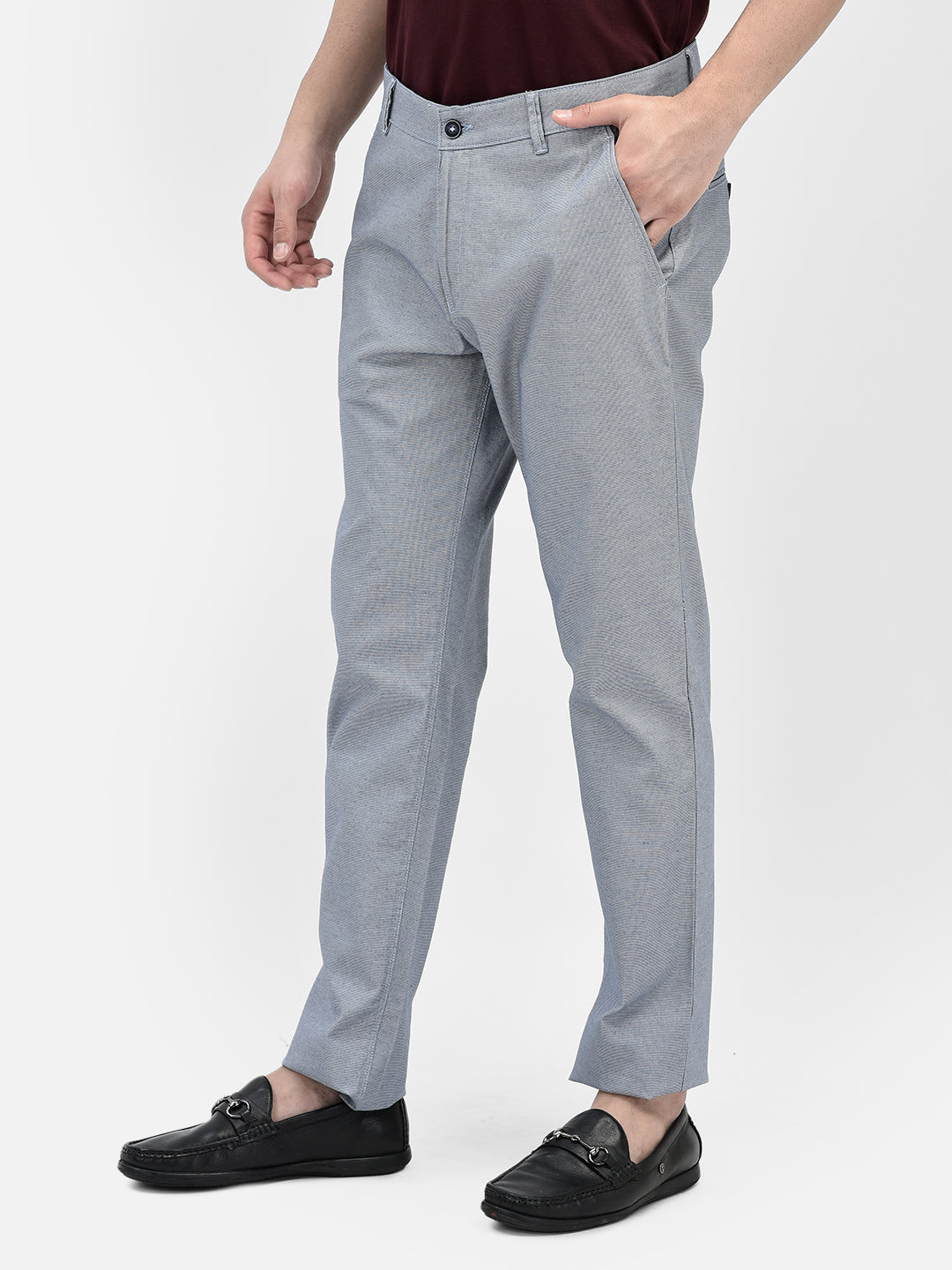 Blue Textured Trousers-Men Trousers-Crimsoune Club