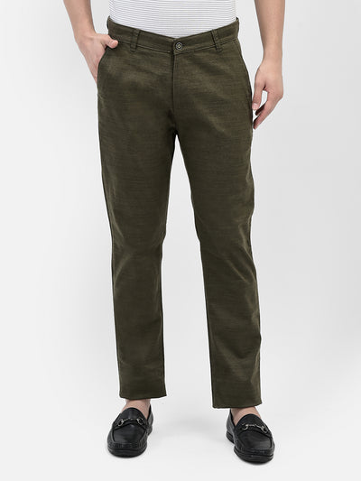 Olive Printed Chinos Trousers-Men Trousers-Crimsoune Club
