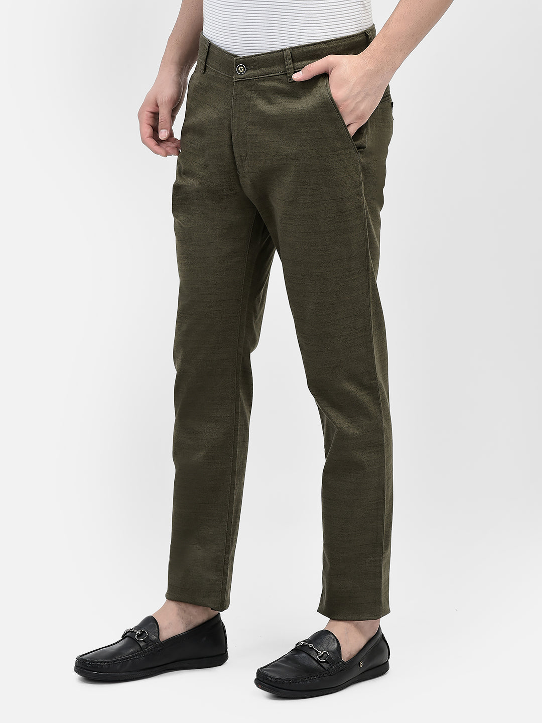 Olive Printed Chinos Trousers-Men Trousers-Crimsoune Club