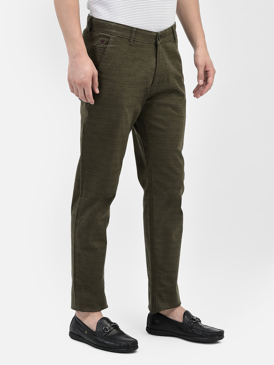 Olive Printed Chinos Trousers-Men Trousers-Crimsoune Club