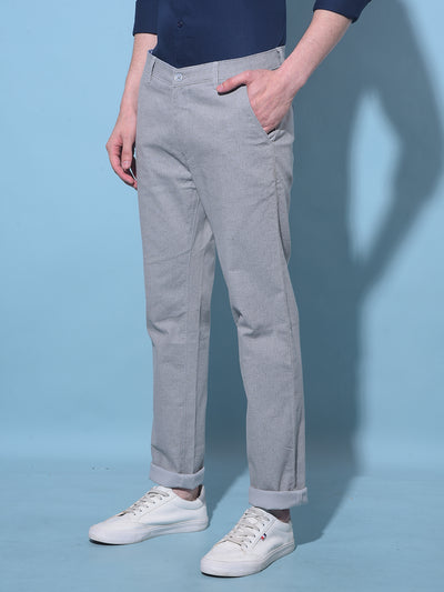 Grey Textured Printed Chinos Trousers-Men Trousers-Crimsoune Club