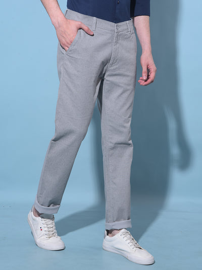 Grey Textured Printed Chinos Trousers-Men Trousers-Crimsoune Club