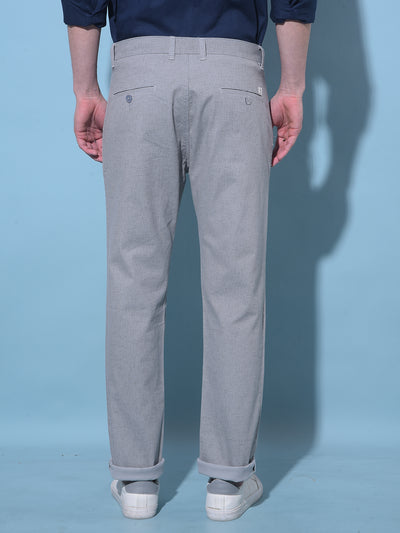 Grey Textured Printed Chinos Trousers-Men Trousers-Crimsoune Club