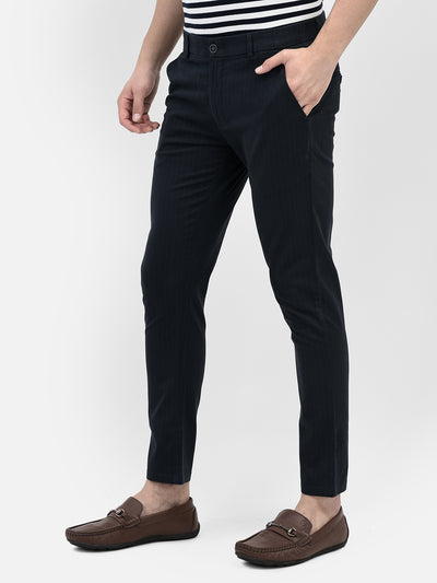 Navy Blue Striped Chinos Trousers-Men Trousers-Crimsoune Club