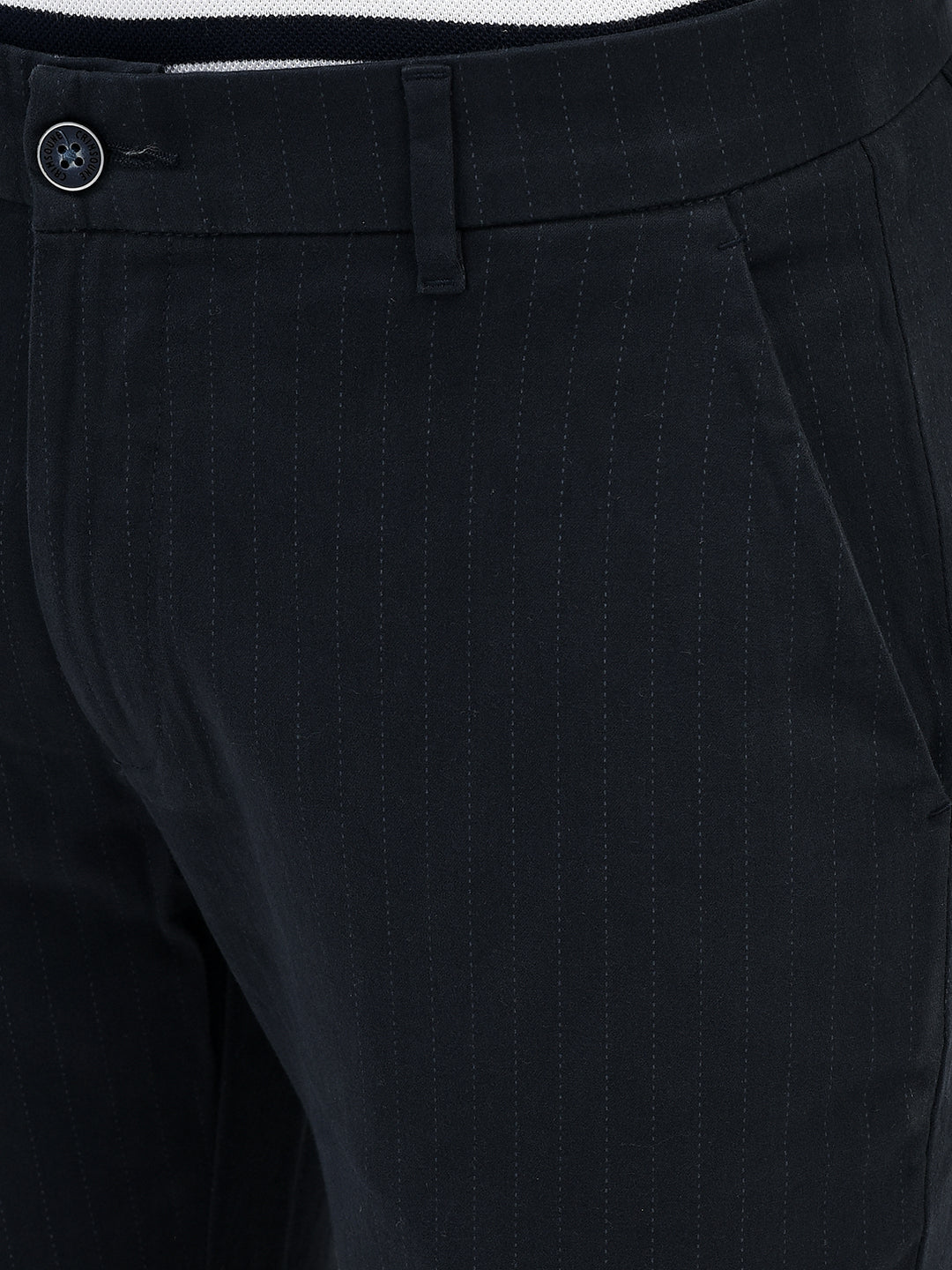 Navy Blue Striped Chinos Trousers-Men Trousers-Crimsoune Club