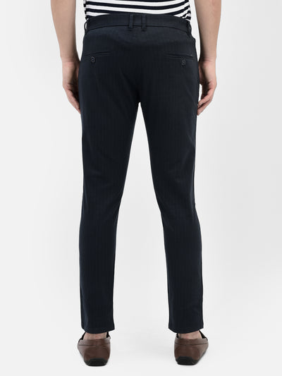 Navy Blue Striped Chinos Trousers-Men Trousers-Crimsoune Club