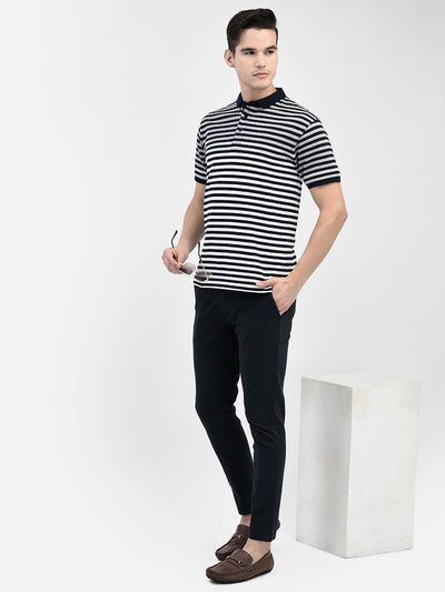 Navy Blue Striped Chinos Trousers-Men Trousers-Crimsoune Club