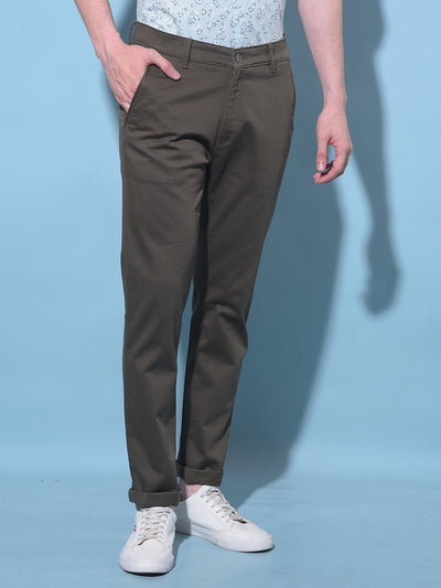 Olive Chinos Trousers-Men Trousers-Crimsoune Club