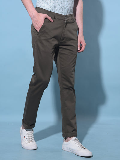 Olive Chinos Trousers-Men Trousers-Crimsoune Club