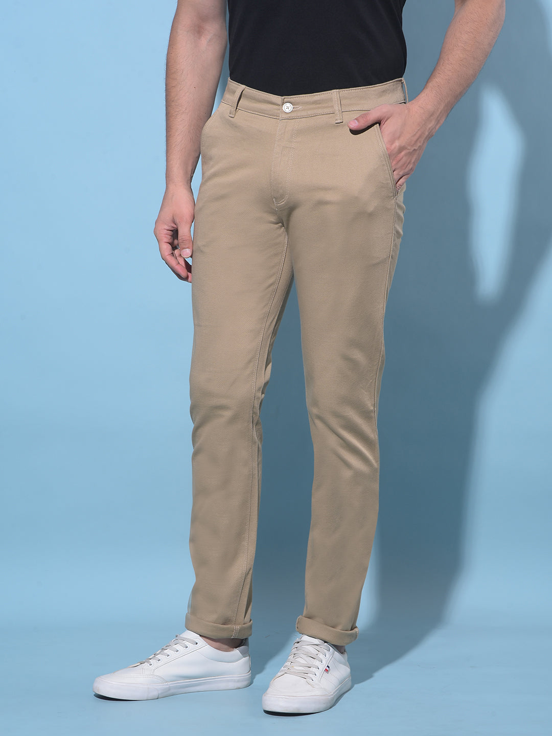 Beige Stretchable Trousers-Men Trousers-Crimsoune Club