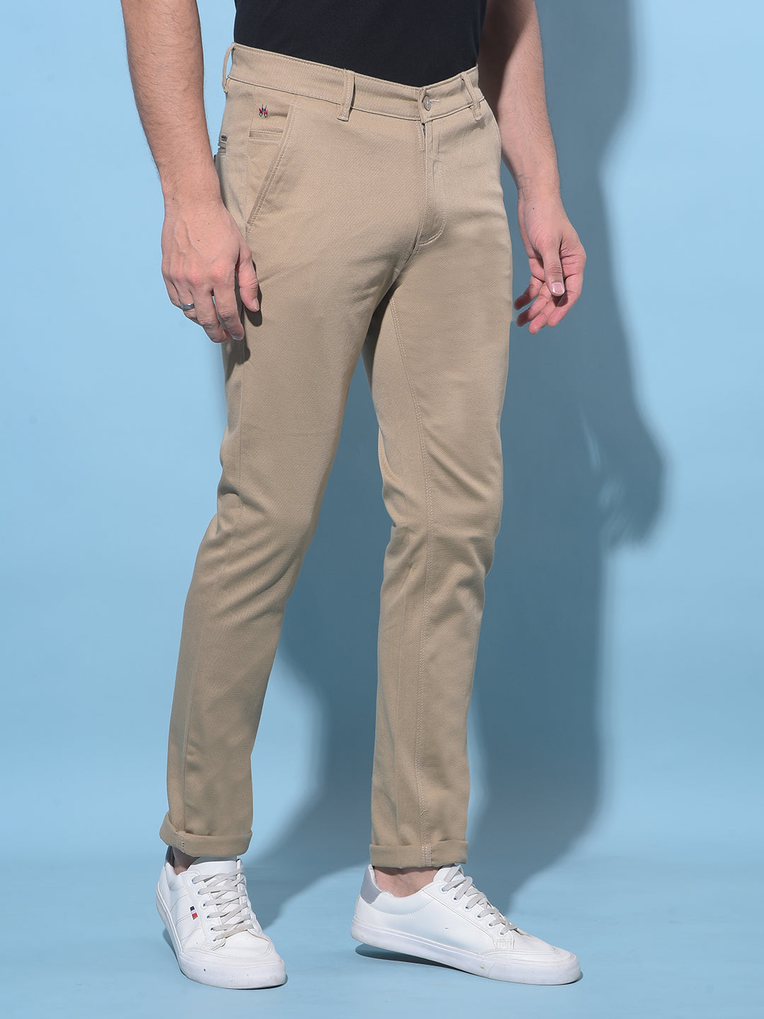 Beige Stretchable Trousers-Men Trousers-Crimsoune Club