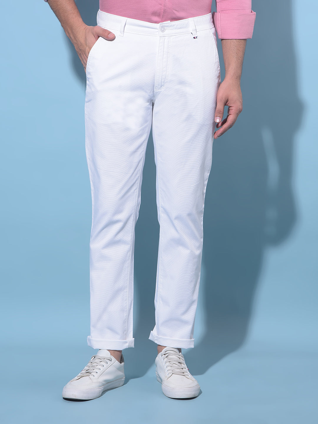White Stretchable Trousers-Men Trousers-Crimsoune Club
