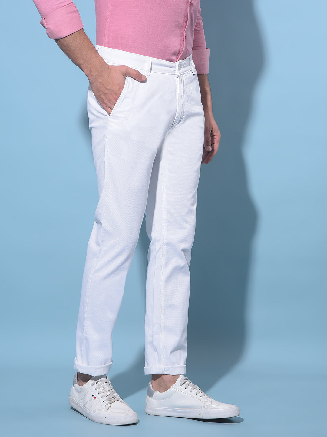 White Stretchable Trousers-Men Trousers-Crimsoune Club