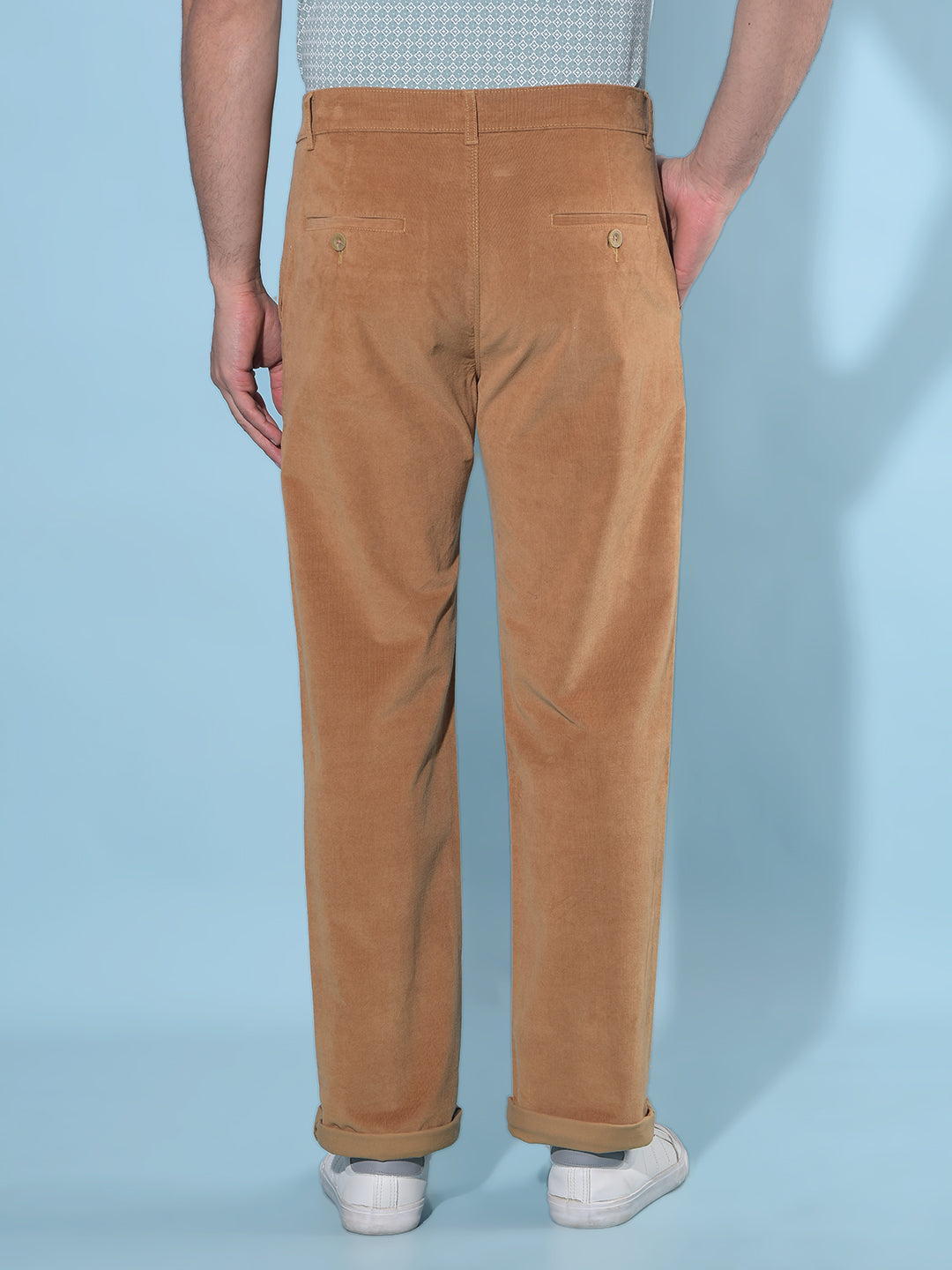 Beige Straight Stretchable Trousers-Men Trousers-Crimsoune Club