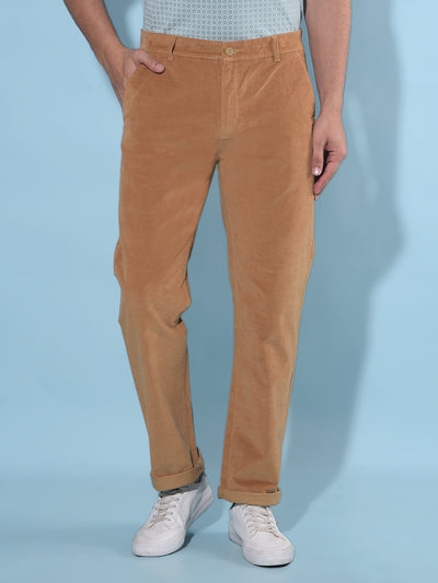 Beige Straight Stretchable Trousers-Men Trousers-Crimsoune Club