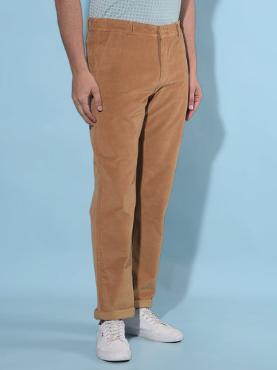 Beige Straight Stretchable Trousers-Men Trousers-Crimsoune Club