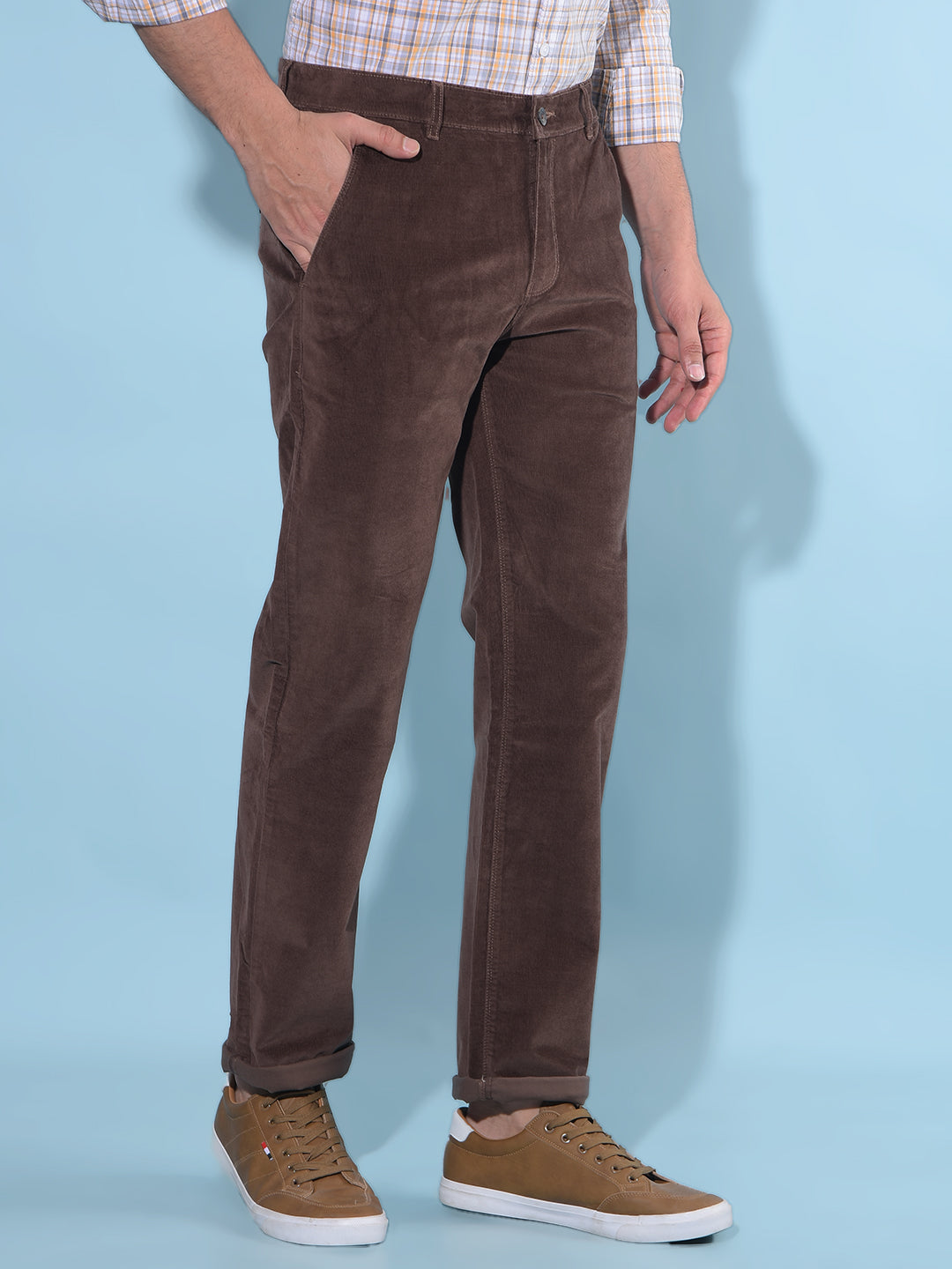 Brown Straight Stretchable Trousers-Men Trousers-Crimsoune Club